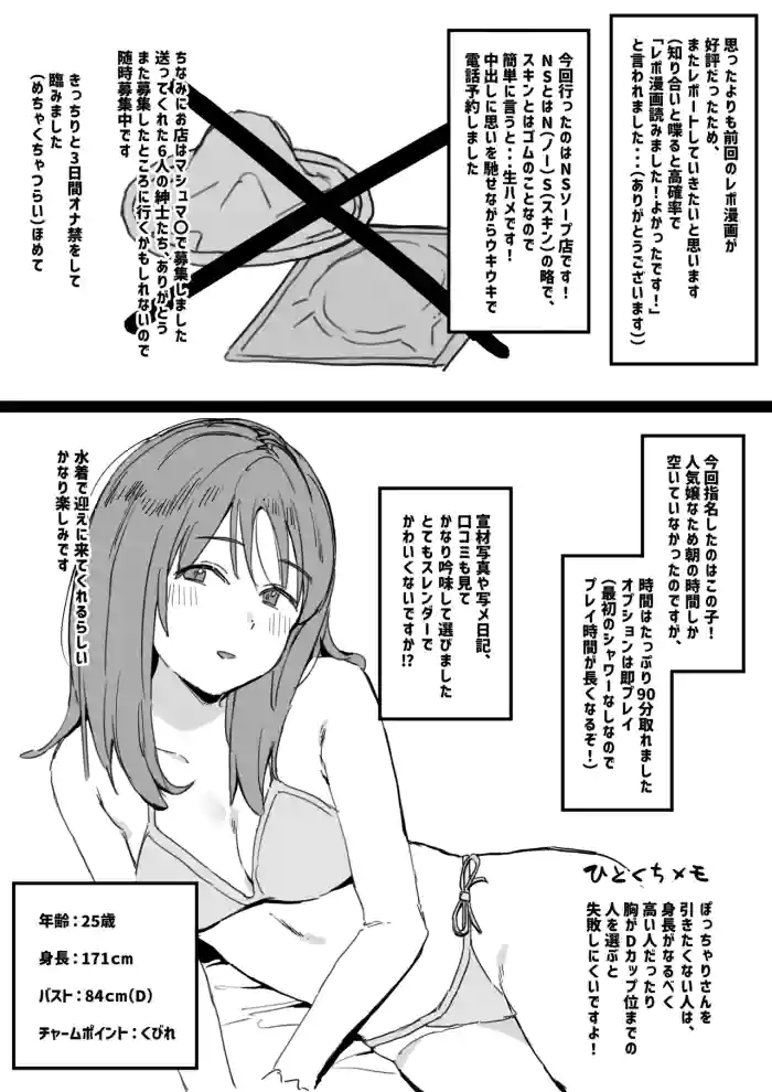 風俗レポ漫画 NS店編① original parody hentai manga featuring swimsuit prostitution by unknown artist