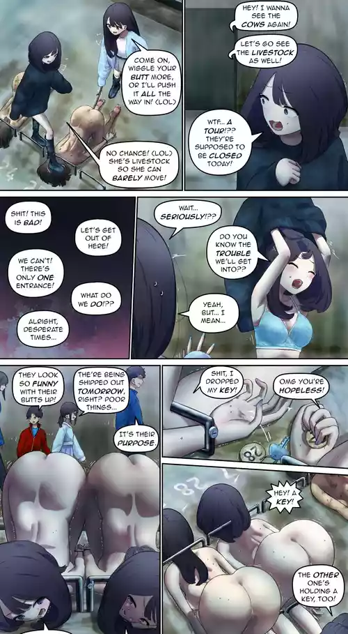 Girls sneaking into the barn and playing pranks